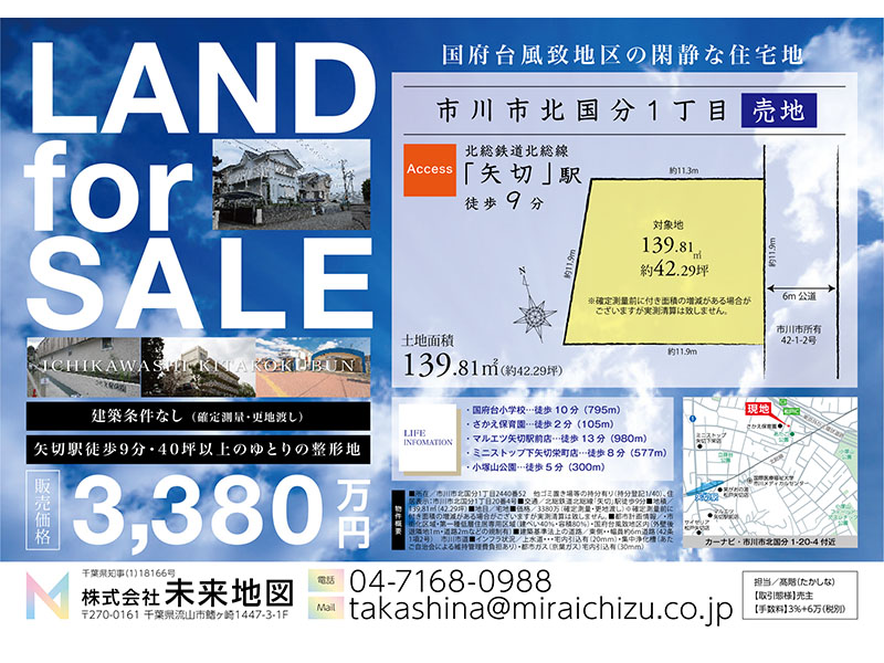 市川市北国分 住宅用地販売開始